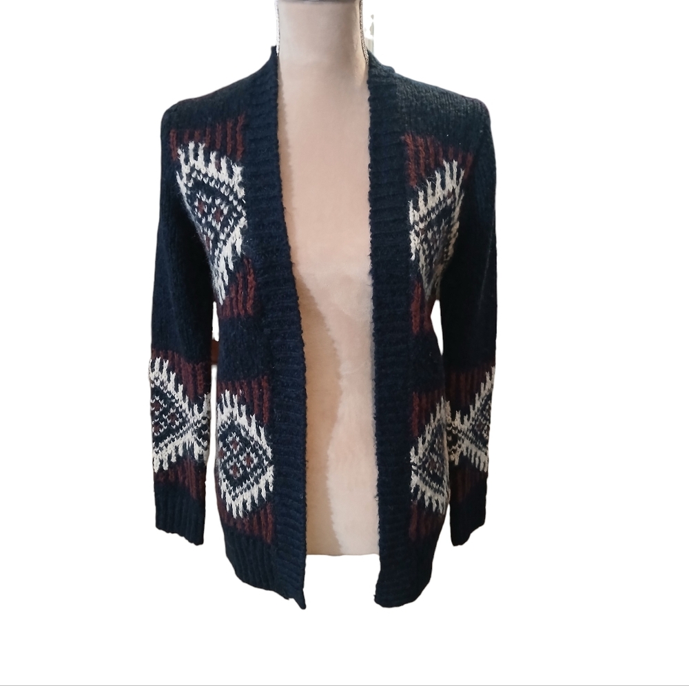 Hollister Women's Navy Blue Geometric Fair Isle Cardigan Sweater Size Medium